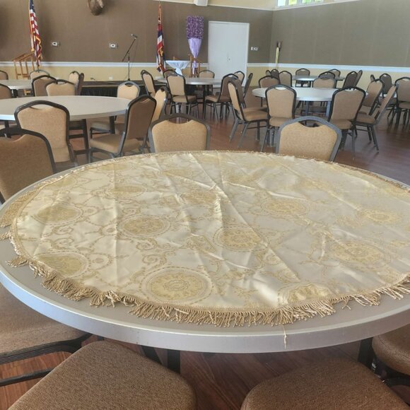 Victorian Gold Brocade Round Table Cloth 60" - Picture 6 of 7